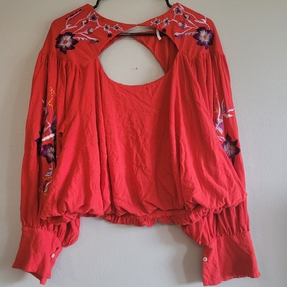 Free People Tops - Free People Embroidered Red Women's Top Size L
